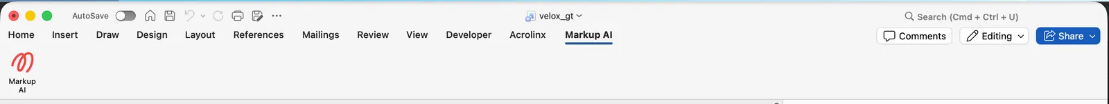 Word ribbon showing the Markup AI tab and the Show Sidebar button under it.